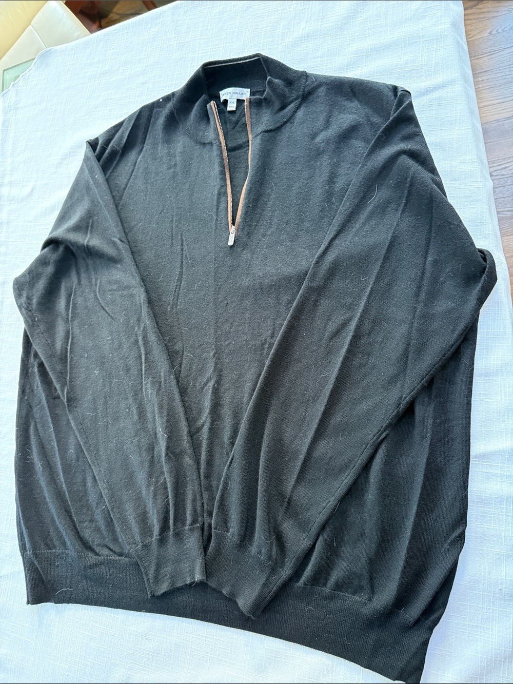 Peter Millar Black Zip-Front Men's Sweater with Brown Trim